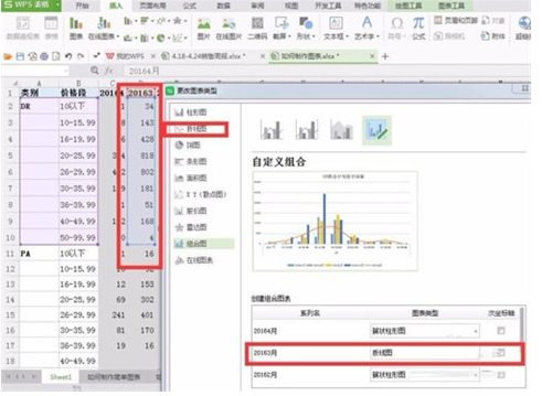 win7系统中excel如何在表格中呈现出2种图形