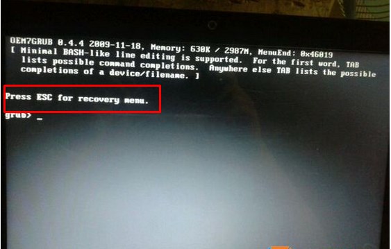 win7系统出现“Press esc for recovery menu. grub>”没有主引导记录的解决方