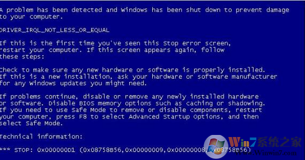 win7系统出现0x000000D1蓝屏代码的解决方法