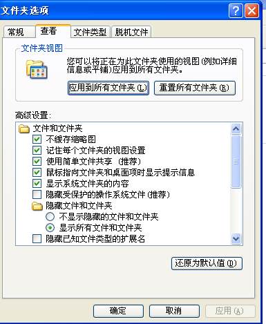 XP系统无法显示隐藏文件（显示隐藏设置无效）