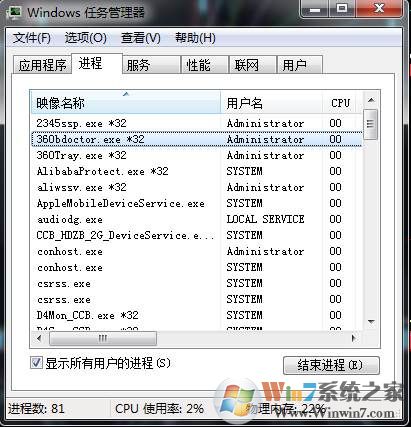 Win7任务管理器怎么看进程磁盘使用率？