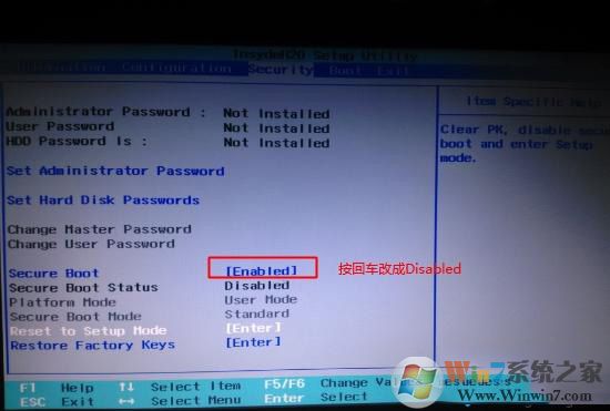 Secure Boot回车设置成Disabled