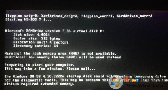 硬盘安装系统the high memory area （HMA ）is not available.loading dos system.please wait