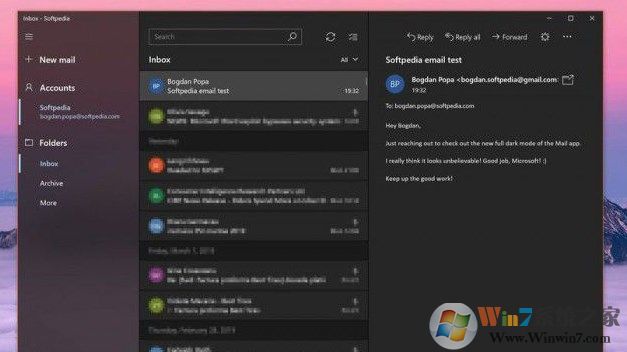 Windows 10 Mail的Dark（黑色）主题更新内容
