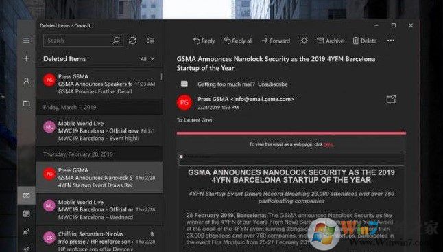 Windows 10 Mail的Dark（黑色）主题更新内容