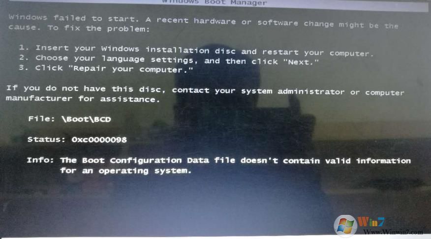 Win10引导文件BCD文件误删或损坏启动错误0xc0000098的解决方法