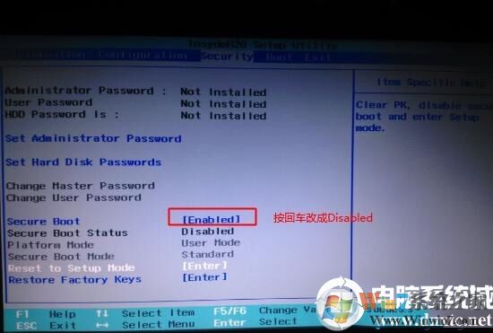 Secure Boot回车设置成Disabled
