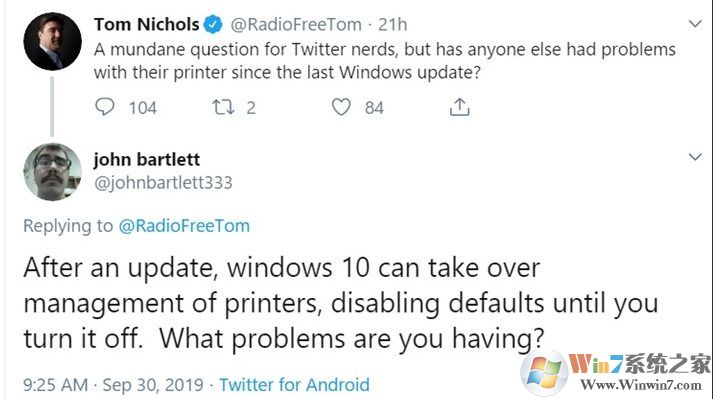 Win10 1903 KB4517211累积更新新BUG：打印机连接出现问题