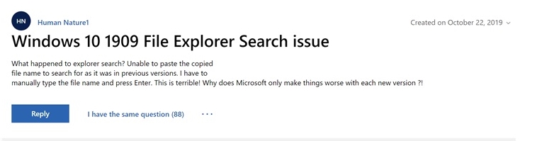 win10 1909新BUG,文件资源管理器搜索右键无法点击