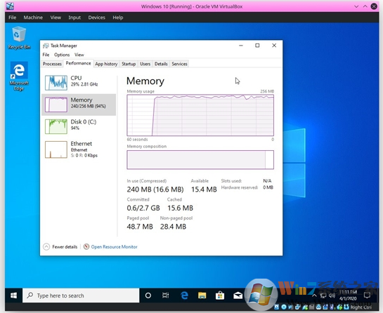 Win10最小多少内存可以运行？测试发现512M也可以运行！